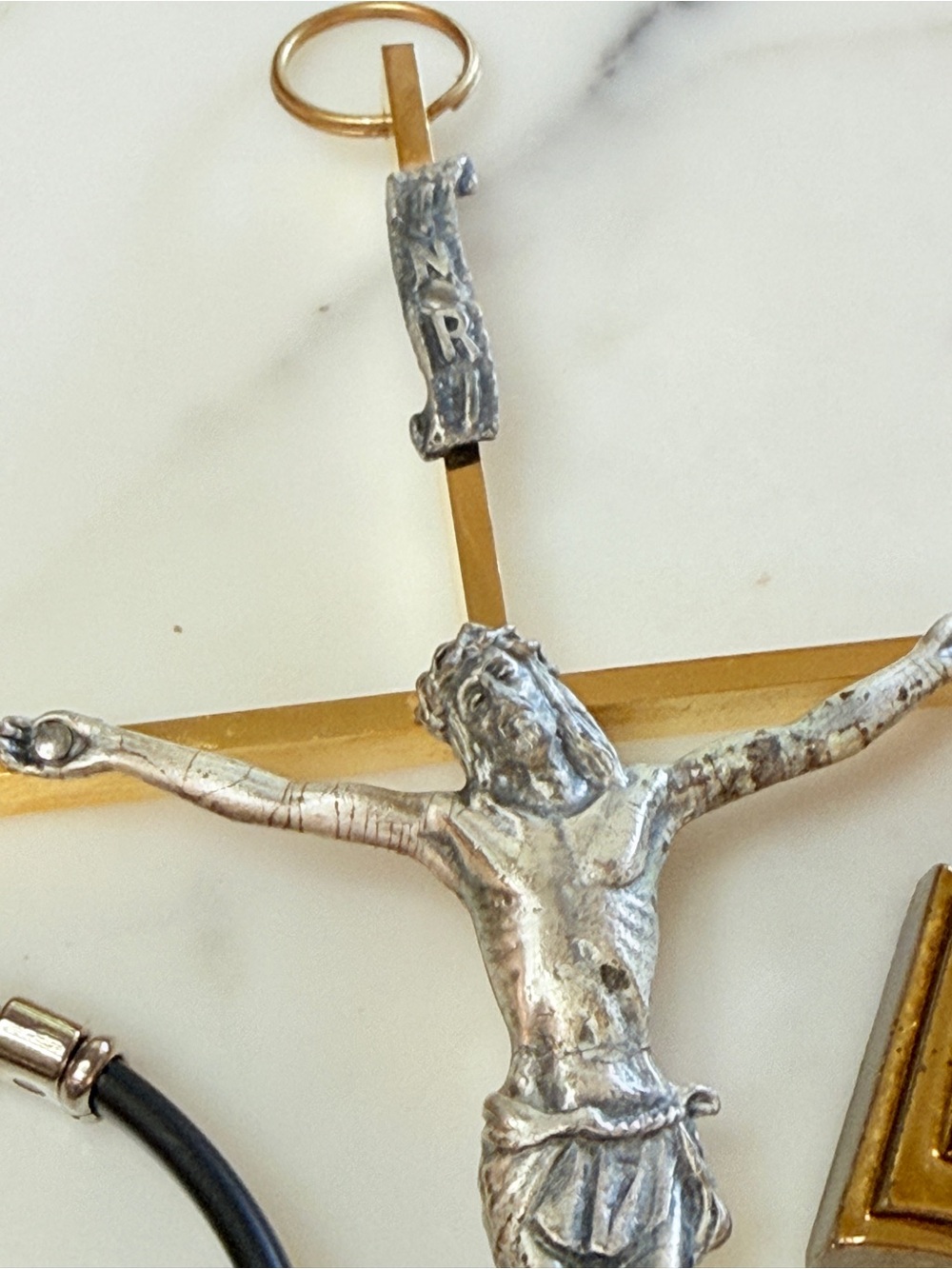 MCM Gold & Silver Crucifix Set w/ Praying Hands Cross, Italian Bracelet & Prayer - Picture 8 of 16
